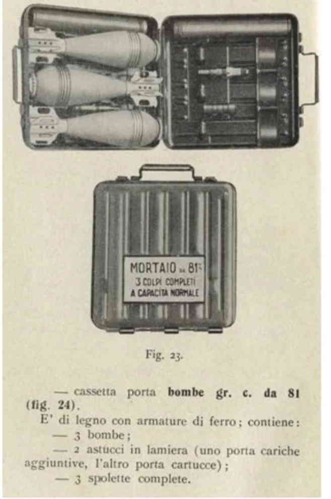 Period manual illustration of the Italian 81 mm mortar bomb case
