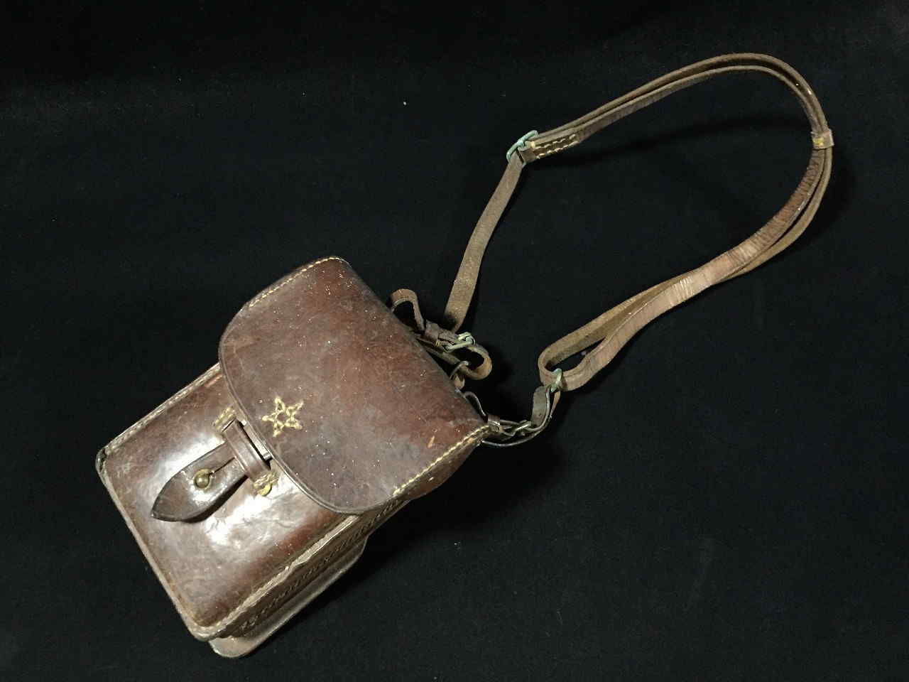 Imperial Japanese Army leather map or dispatch case with shoulder strap and front flap