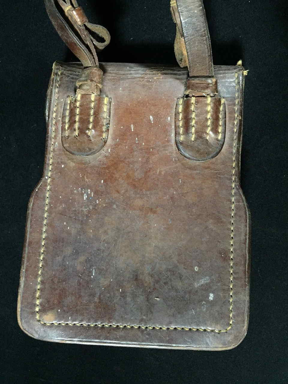 Rear view of Imperial Japanese Army leather map or dispatch case showing strap mounts